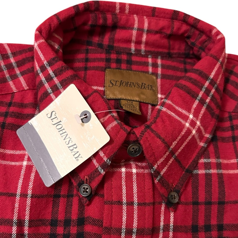 St. John's Bay Men’s Red Plaid Shirt Large Cotton Rustic Red Window